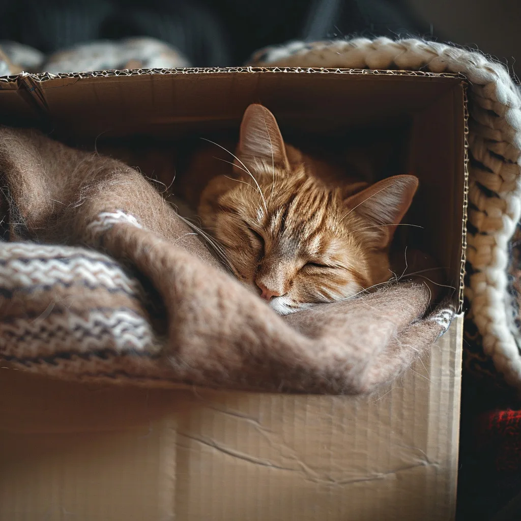 Un chat profitant du confort d'une boite en carton