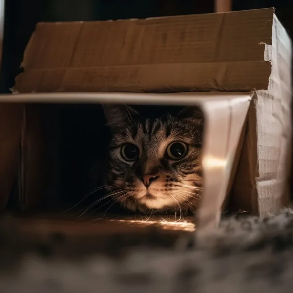 un chat dans une boite en carton